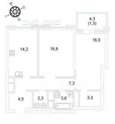 Двухкомнатная квартира 69.3 м²