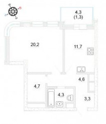 Однокомнатная квартира 50.1 м²